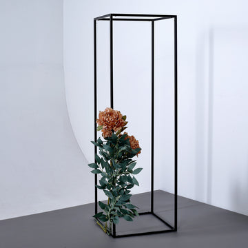 2 Pack 40" Rectangular Matte Black Metal Wedding Flower Stand, Geometric Column Frame Centerpiece