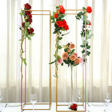 2 Pack 48" Rectangular Gold Metal Wedding Flower Stand, Geometric Column Frame Centerpiece