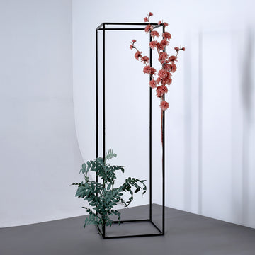 2 Pack 48" Rectangular Matte Black Metal Wedding Flower Stand, Geometric Column Frame Centerpiece