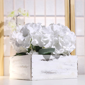2 Pack 9" Whitewash Square Wood Planter Box Set With Removable Plastic Liners