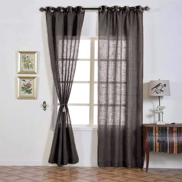 2 Pack Handmade Charcoal Gray Faux Linen Curtains 52"x108", Curtain Panels With Chrome Grommets
