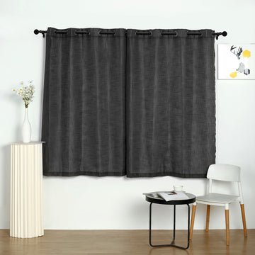 2 Pack Handmade Charcoal Gray Faux Linen Curtains 52"x64", Curtain Panels With Chrome Grommets