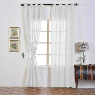 2 Pack Handmade White Faux Linen Curtains 52"x108", Curtain Panels With Chrome Grommets