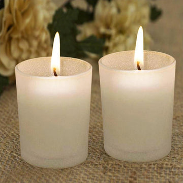 12 Pack 2" White Votive Candle & Frosted Glass Votive Holder Set