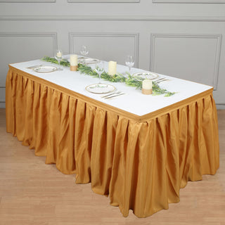 Add Elegance to Your Event with the 21ft Gold Pleated Polyester Table Skirt