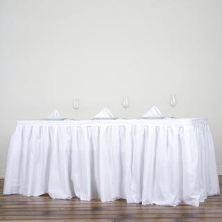 Add Elegance to Your Event with the 21ft White Pleated Polyester Table Skirt