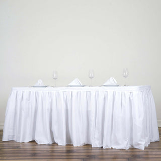 Add Elegance to Your Event with the 21ft White Pleated Polyester Table Skirt Add Elegance to Your Event with the 21ft White Pleated Polyester Table Skirt