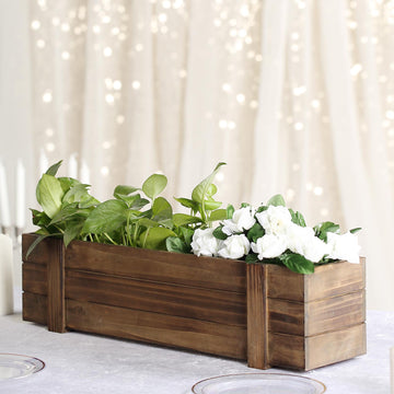 24"x6" Smoked Brown Rustic Natural Wood Planter Box Set With Removable Plastic Liner