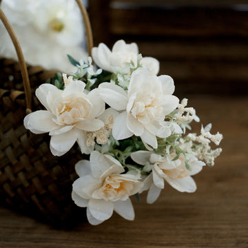 3 Bushes 11" Cream Artificial Silk Peony Flower Bouquet Arrangement