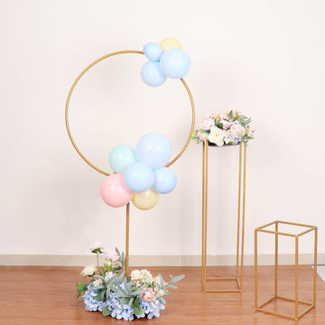 4ft Gold Balloon Column With Hoop Flower Pillar Stand, Metal Arch Table Centerpiece - Height Adjustable