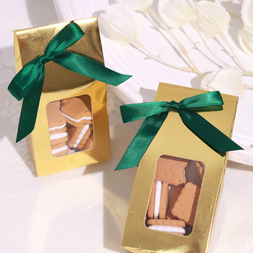 50 Pcs 3" Satin Ribbon Bows With Twist Ties, Gift Basket Party Favor Bags Decor - Hunter Emerald Green Classic Style