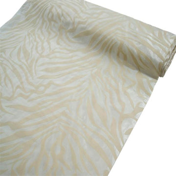 54"x10 Yards Ivory Zebra Animal Print Taffeta Fabric Roll
