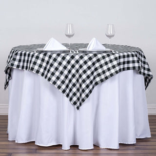 Elegant White/Black Buffalo Plaid Square Table Overlay Elegant White/Black Buffalo Plaid Square Table Overlay