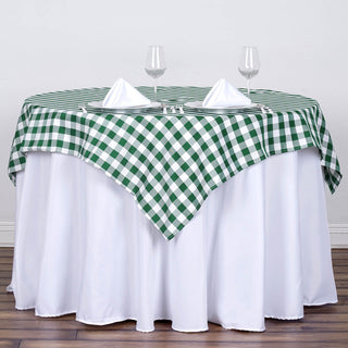 Elevate Your Event Decor with the White/Green Buffalo Plaid Table Overlay