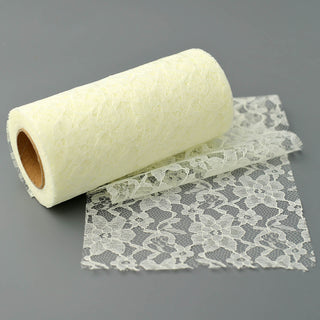 6"x10 Yards Ivory Floral Lace Fabric Bolt