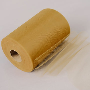 6"x100 Yards Gold Tulle Fabric Bolt, Sheer Fabric Spool Roll For Crafts