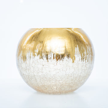 6" Gold Foiled Crackle Glass Flower Vase, Bubble Vase