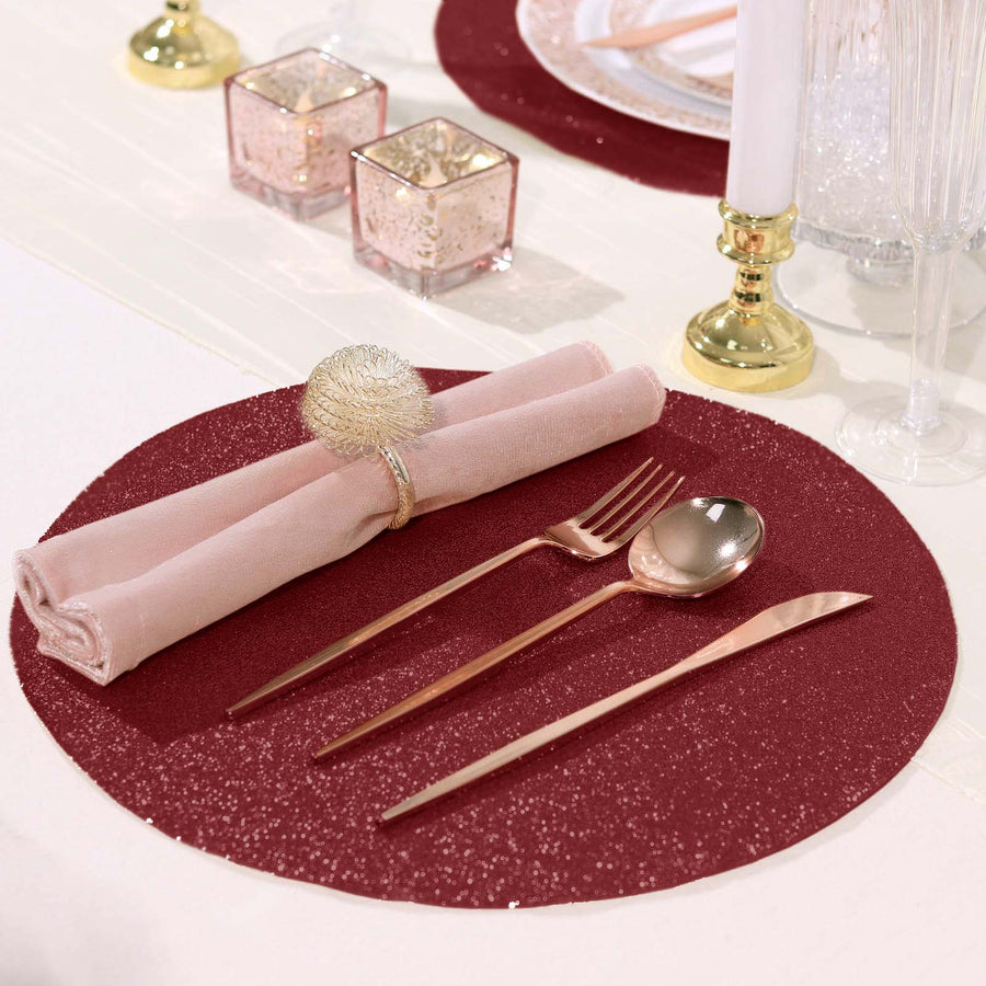 6 Pack | Burgundy Sparkle Placemats, Non Slip Decorative Round Glitter Table Mat