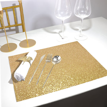 6 Pack Champagne Sparkle Placemats, Non Slip Decorative Rectangle Glitter Table Mat