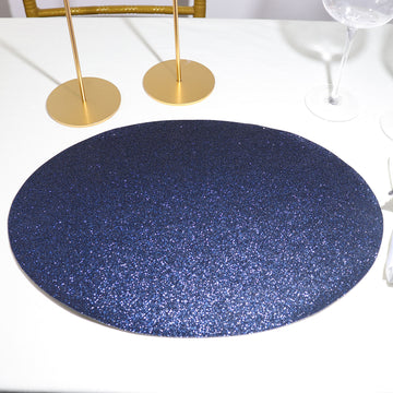 6 Pack Navy Blue Sparkle Placemats, Non Slip Decorative Oval Glitter Table Mat