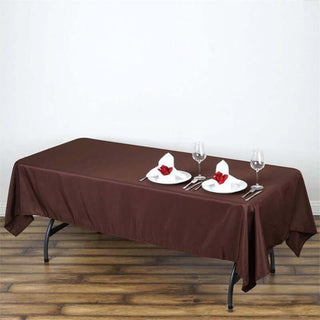 Add Elegance to Your Event with the 60"x102" Chocolate Polyester Rectangular Tablecloth Add Elegance to Your Event with the 60"x102" Chocolate Polyester Rectangular Tablecloth