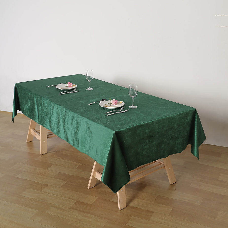 60x102inch Hunter Emerald Green Seamless Premium Velvet Rectangle Tablecloth, Reusable Linen
