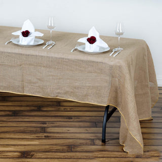 Add Rustic Charm to Your Tablescape with the 60"x126" Natural Rectangle Burlap Rustic Seamless Tablecloth