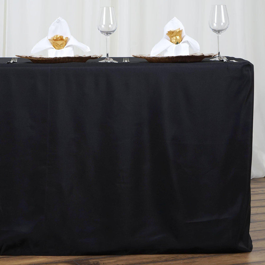 6FT Fitted BLACK Wholesale Polyester Table Cover Wedding Banquet Event Tablecloth