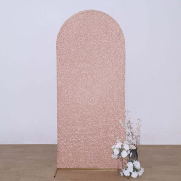 6ft Rose Gold Shimmer Tinsel Spandex Chiara Backdrop Stand Cover For Fitted Round Top Wedding Arch