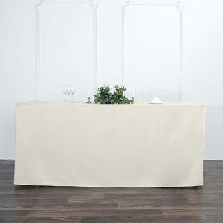 Elevate Your Event Decor with the 6ft Ivory Fitted Polyester Rectangular Table Cover Elevate Your Event Decor with the 6ft Ivory Fitted Polyester Rectangular Table Cover