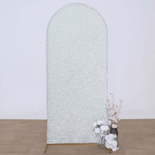 Add Sparkle to Your Event with the 6ft Silver Shimmer Tinsel Spandex Chiara Backdrop Stand Cover Add Sparkle to Your Event with the 6ft Silver Shimmer Tinsel Spandex Chiara Backdrop Stand Cover