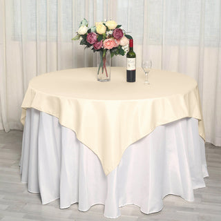 Elevate Your Event Decor with the Beige Square Seamless Polyester Table Overlay