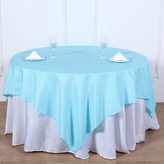 Create a Stunning Blue Table Decor with our Square Polyester Table Overlay