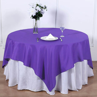 Add Elegance to Your Event with the Purple Square Seamless Polyester Table Overlay