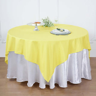Add Elegance to Your Event with a Yellow Square Polyester Table Overlay Add Elegance to Your Event with a Yellow Square Polyester Table Overlay