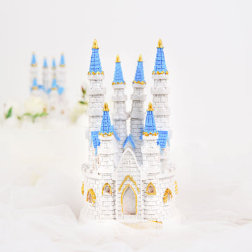 8.5" Blue White Cinderella Castle Cake Topper Figurine, Baby Shower Party Decorations