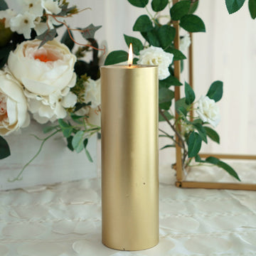 9" Metallic Gold Dripless Unscented Pillar Candle, Long Lasting Candle