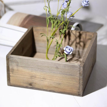 2 Pack 9'' Natural Square Wood Planter Box Set With Removable Plastic Liners