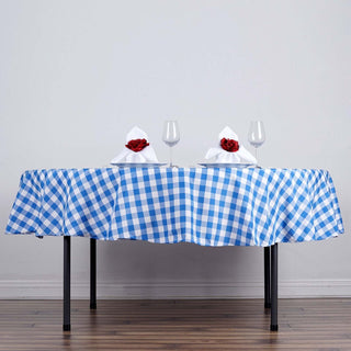 White/Blue Buffalo Plaid Round Tablecloth White/Blue Buffalo Plaid Round Tablecloth