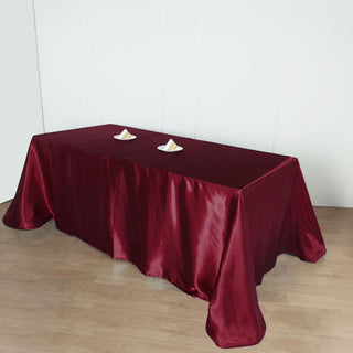 Burgundy Satin Elegance: 90x156 Rectangular Tablecloth