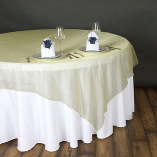 Add Elegance to Your Event with the 90"x90" Yellow Sheer Organza Square Table Overlay