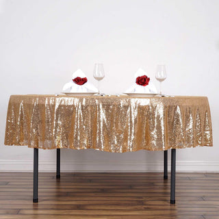 Elevate Your Event with the Shimmering Gold Seamless Premium Sequin Round Tablecloth
