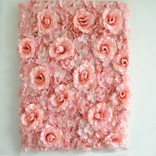 Blush and Cream 3D Silk Rose and Hydrangea Flower Wall Mat Backdrop