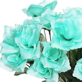 12 Bushes | Aqua Artificial Premium Silk Blossomed Rose Flowers | 84 Roses