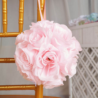 Add a Touch of Elegance with the 2 Pack 7" Blush Artificial Silk Rose Kissing Ball