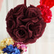 2 Pack | 7inch Burgundy Artificial Silk Rose Flower Ball, Silk Kissing Ball