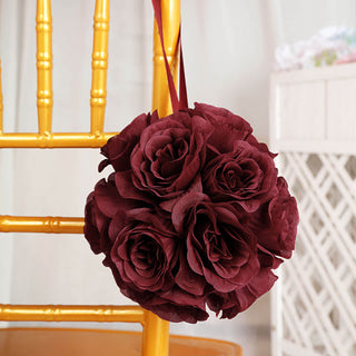 Add a Touch of Elegance with Burgundy Artificial Silk Rose Kissing Balls