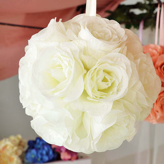 Add Elegance with Cream Artificial Silk Rose Kissing Ball Add Elegance with Cream Artificial Silk Rose Kissing Ball
