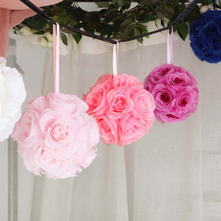 Elevate Your Event Decor with our 2 Pack | 7" Pink Artificial Silk Rose Kissing Ball Elevate Your Event Decor with our 2 Pack | 7" Pink Artificial Silk Rose Kissing Ball