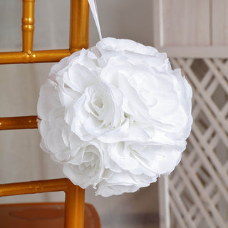 Add Elegance to Your Décor with 2 Pack | 7" White Artificial Silk Rose Kissing Ball